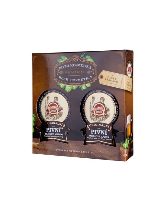 Geschenkset 500 ml - Bierflüssigseife und Bierölbad